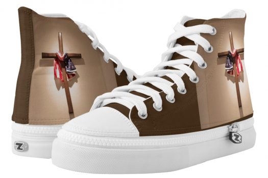 Photo of sneakers with a cross and American flag