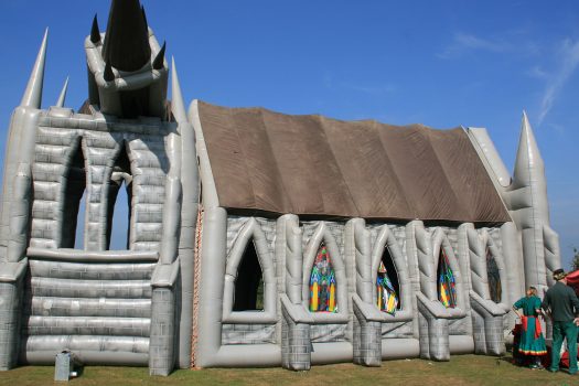 Photo of the inflatable church at Bestival, Isle of Wight
