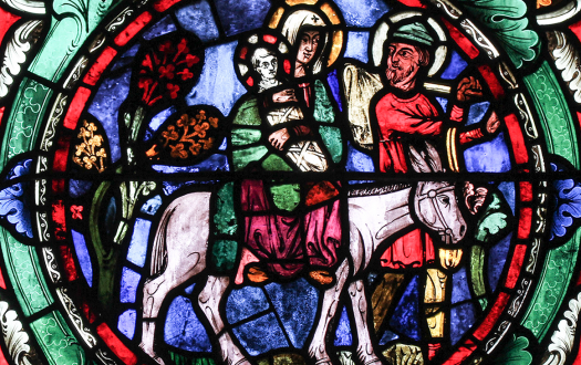 The flight to Egypt in Canterbury Cathedral stained glass