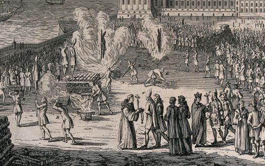an auto-da-fé of the Spanish Inquisition and the execution of sentences by burning heretics